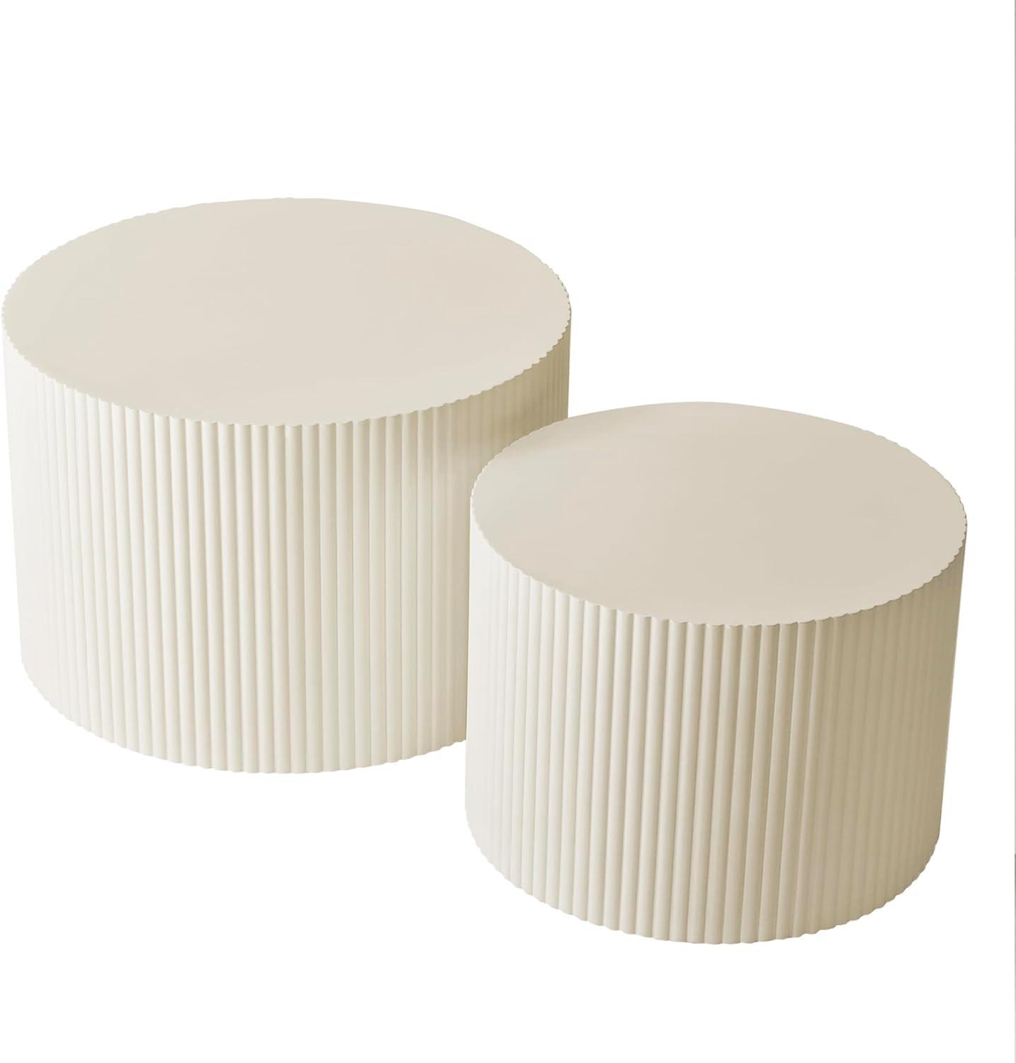 Beige Round Wave Stripe Nesting Coffee Table Set