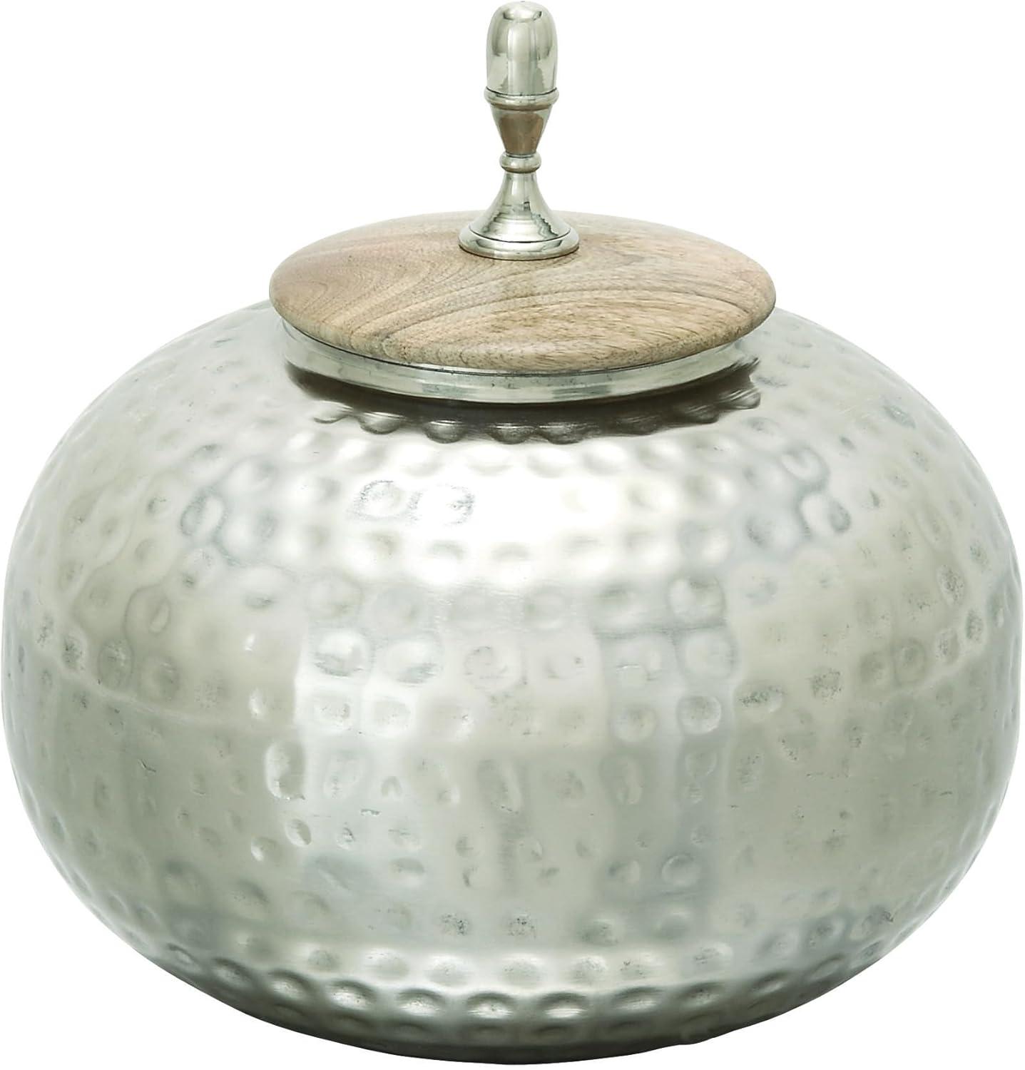 World Menagerie Lee Metal Hammered Silver Decorative Jars with Wood Lid
