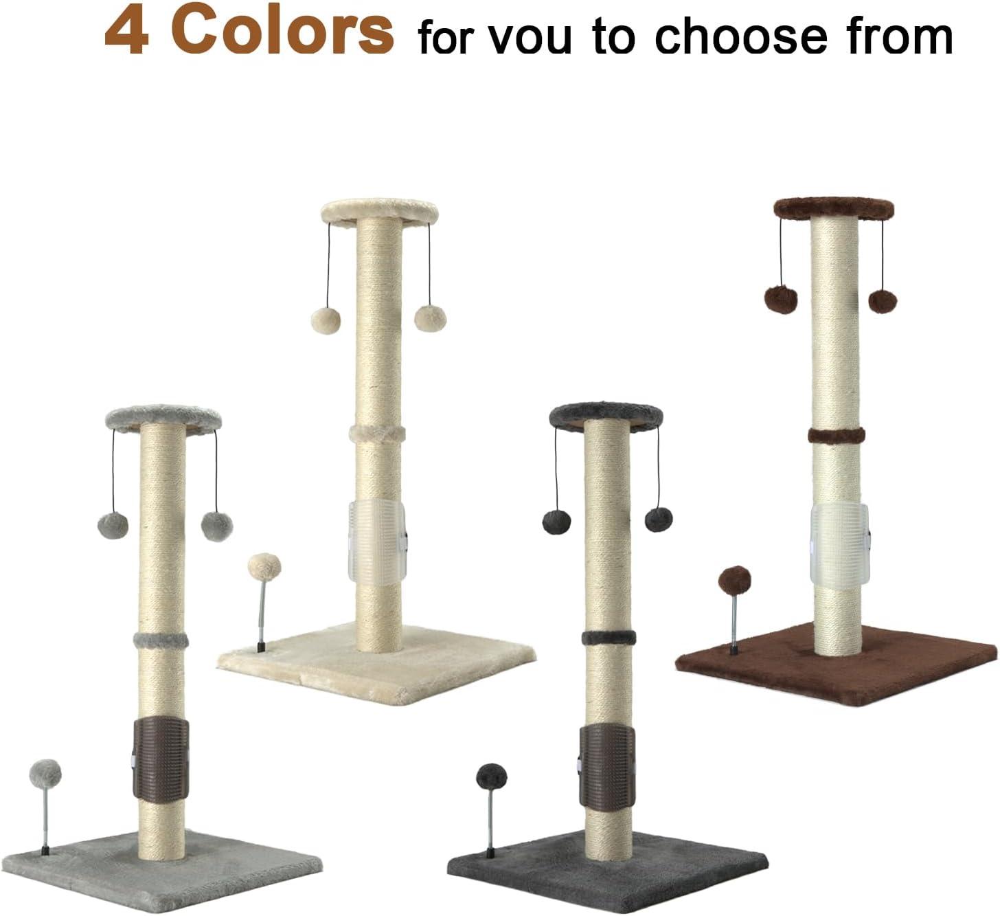Tucker Murphy Pet™ 32" Tall Cat Scratching Post Sisal Rope Scratch Posts With Hanging Ball And Self-Massage Brush Vertical Scratcher For Indoor Cats And Kittens(Brown 32Inches)