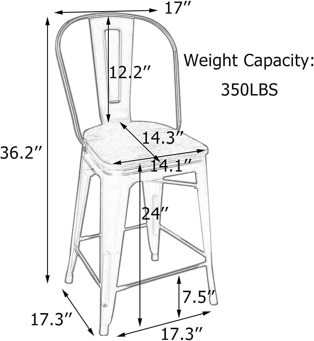 Andeworld 24" Bar Stools Set of 4,Counter Height Bar Stools with Larger Seat,Bar Stools with Back,Black Metal Bar Stools with Removable Back,Farmhouse Bar Stools,High Back Kitchen Bar Stools Chair