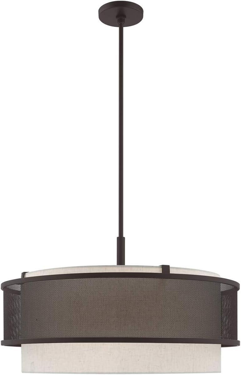 Braddock 5-Light Bronze Drum Pendant with Oatmeal Fabric Shade