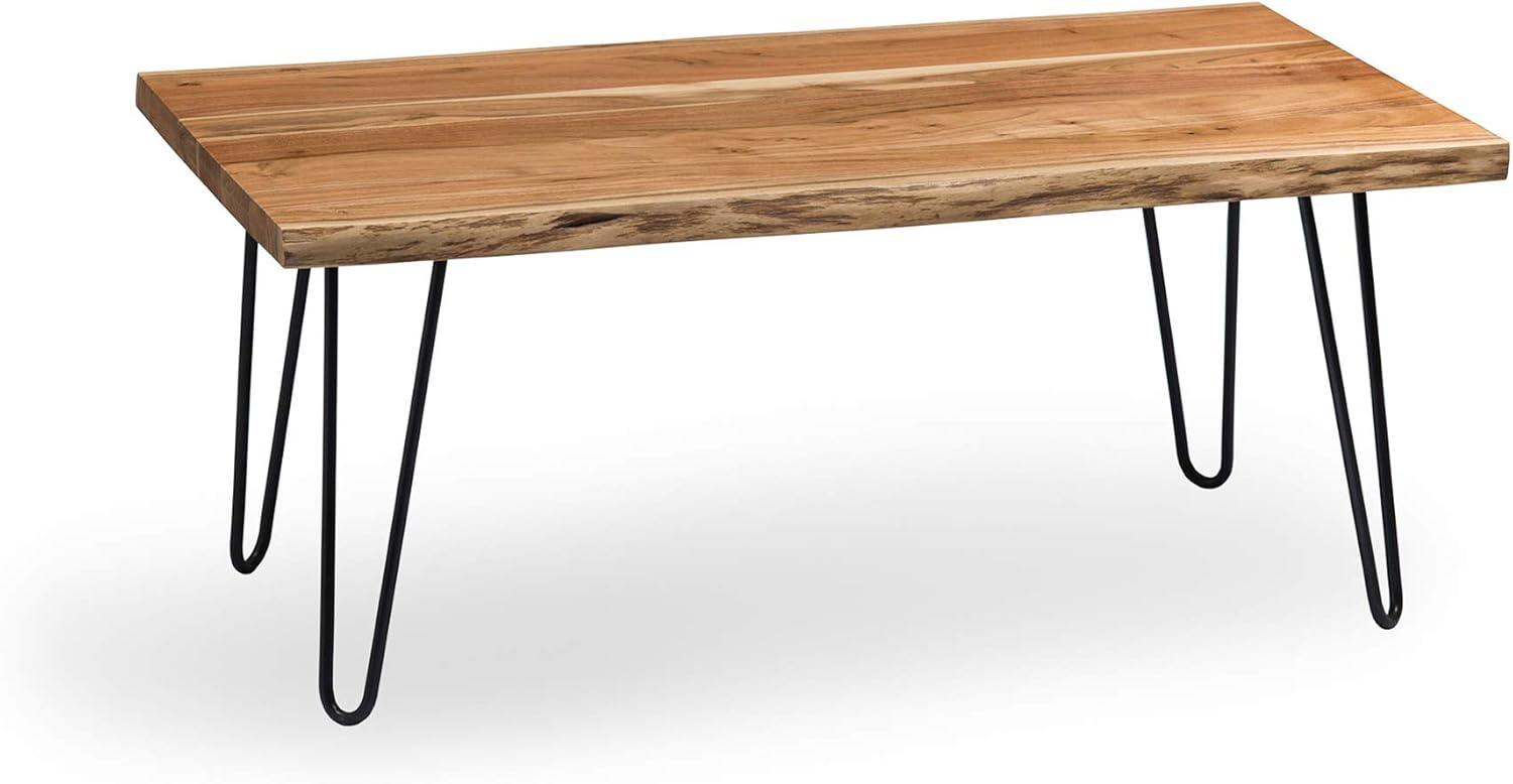 Alaterre Furniture 48" Hairpin Natural Brown Live Edge Large Coffee Table: Acacia Wood, Nylon Floor Protectors