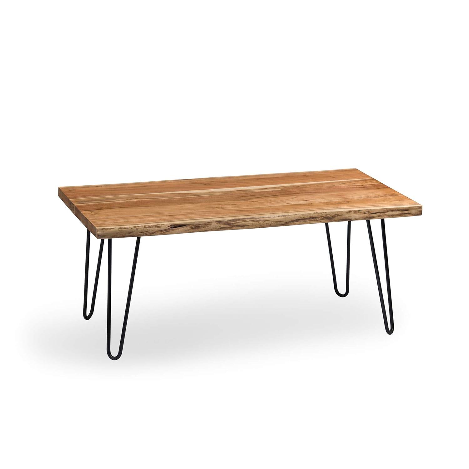 Alaterre Furniture 48" Hairpin Natural Brown Live Edge Large Coffee Table: Acacia Wood, Nylon Floor Protectors