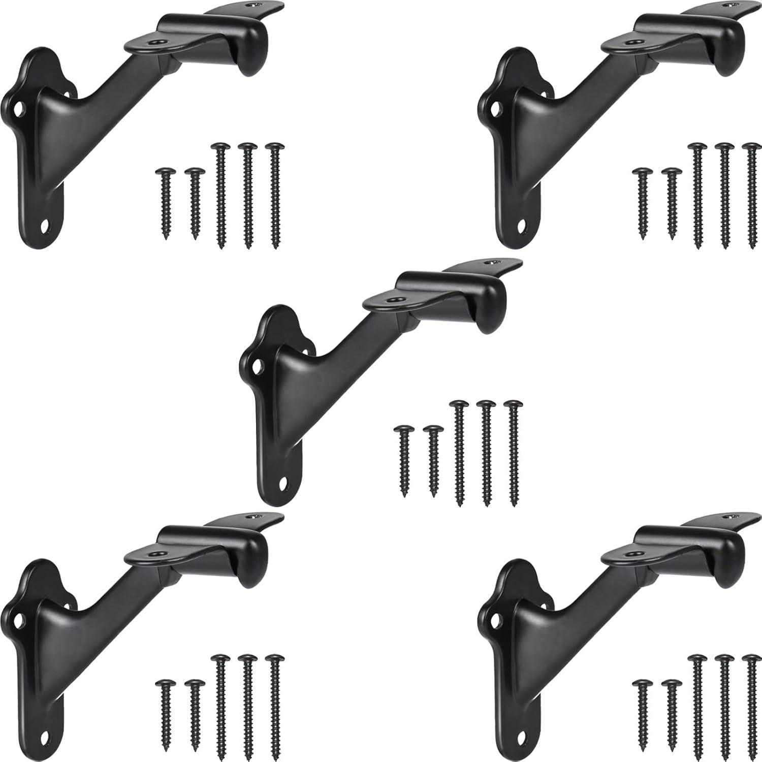 Design House 2.91" H x 2.2" W x 1.26" D Standard Handrail Bracket Heavy Duty Hardware for Stairways in Home or Office, Matte Black (Set of 5)