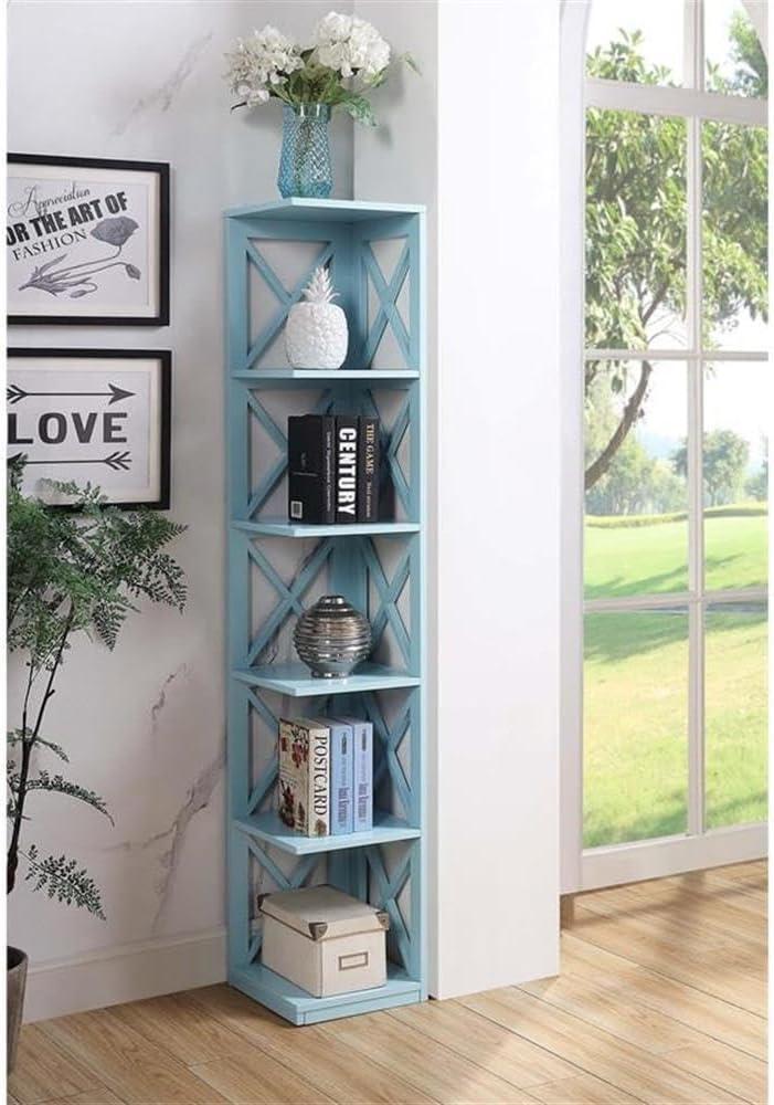 Convenience Concepts Oxford 5 Tier Corner Bookcase, Sea Foam Blue