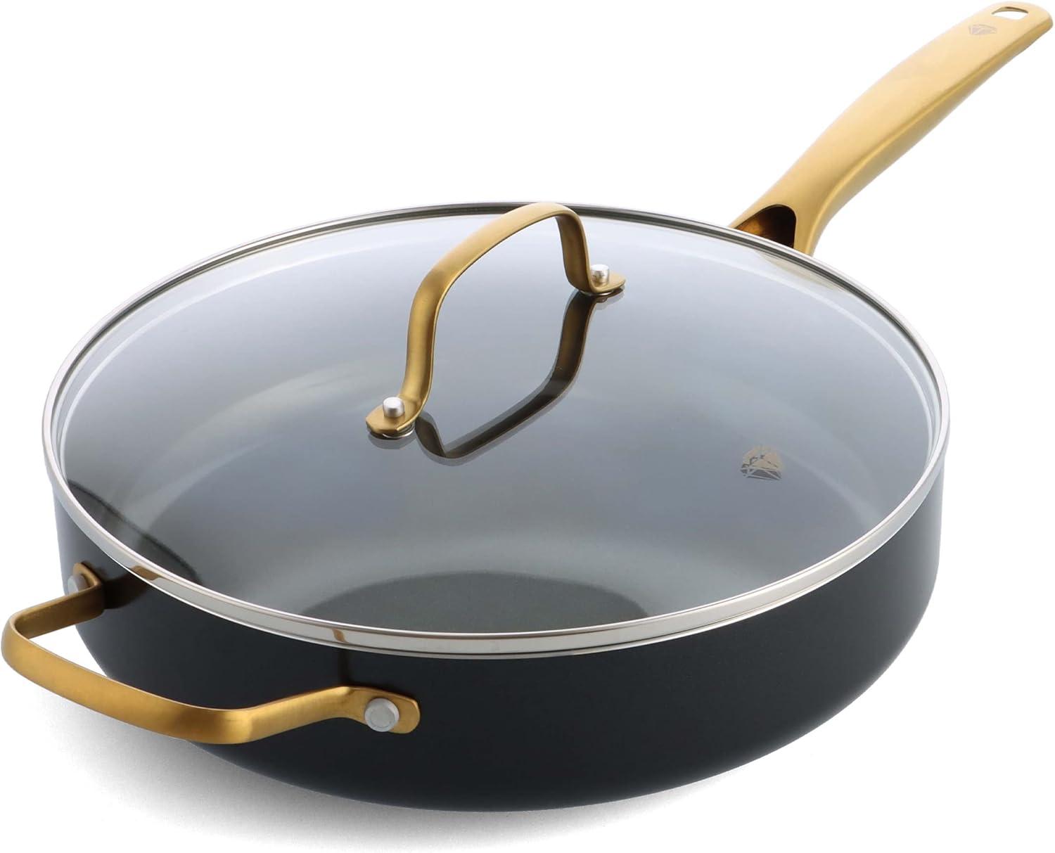 Gold and Black 4QT Nonstick Aluminum Saute Pan