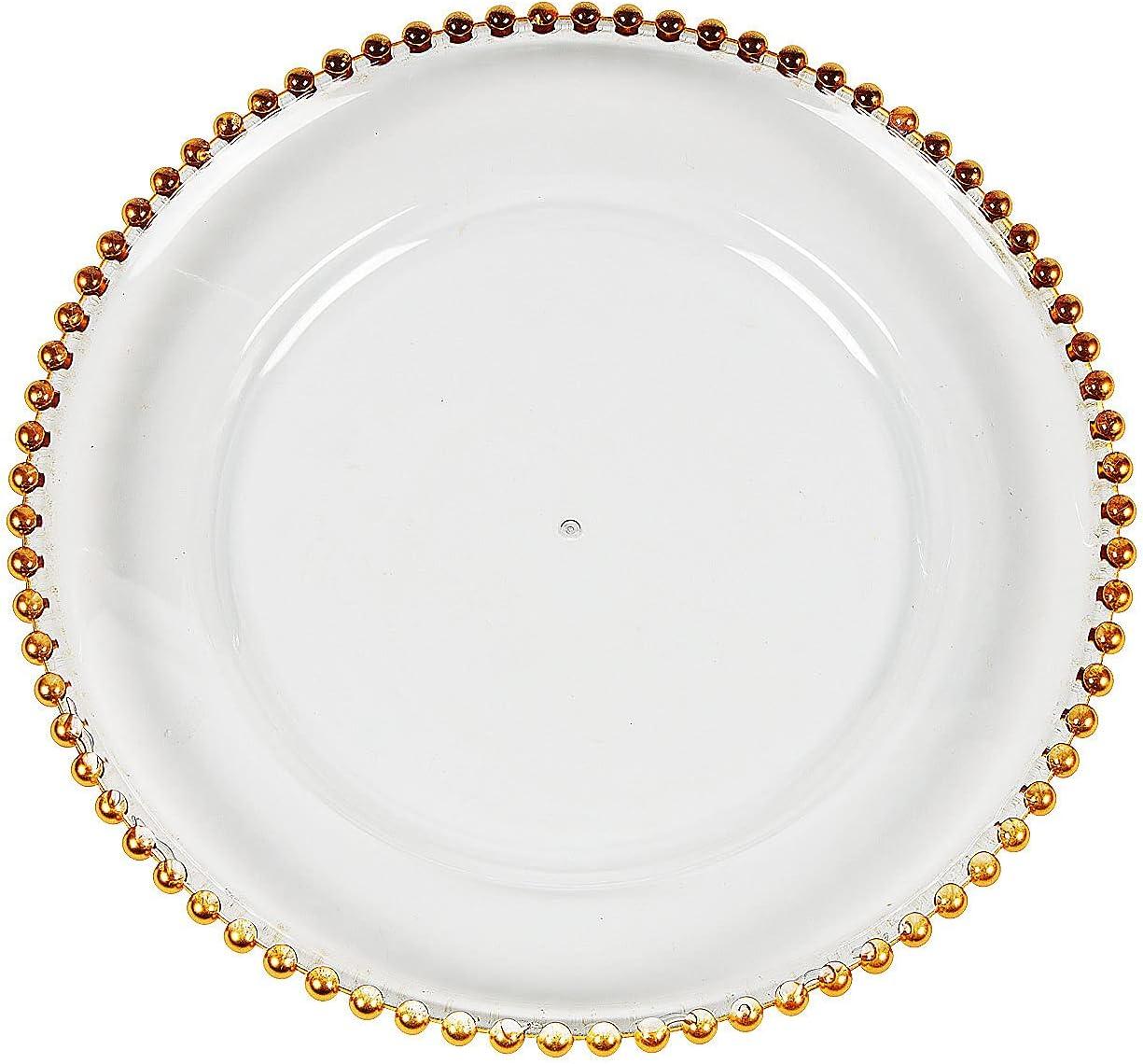 Clear Chargers with Gold Beaded Trim - Party Supplies - 6 Pieces