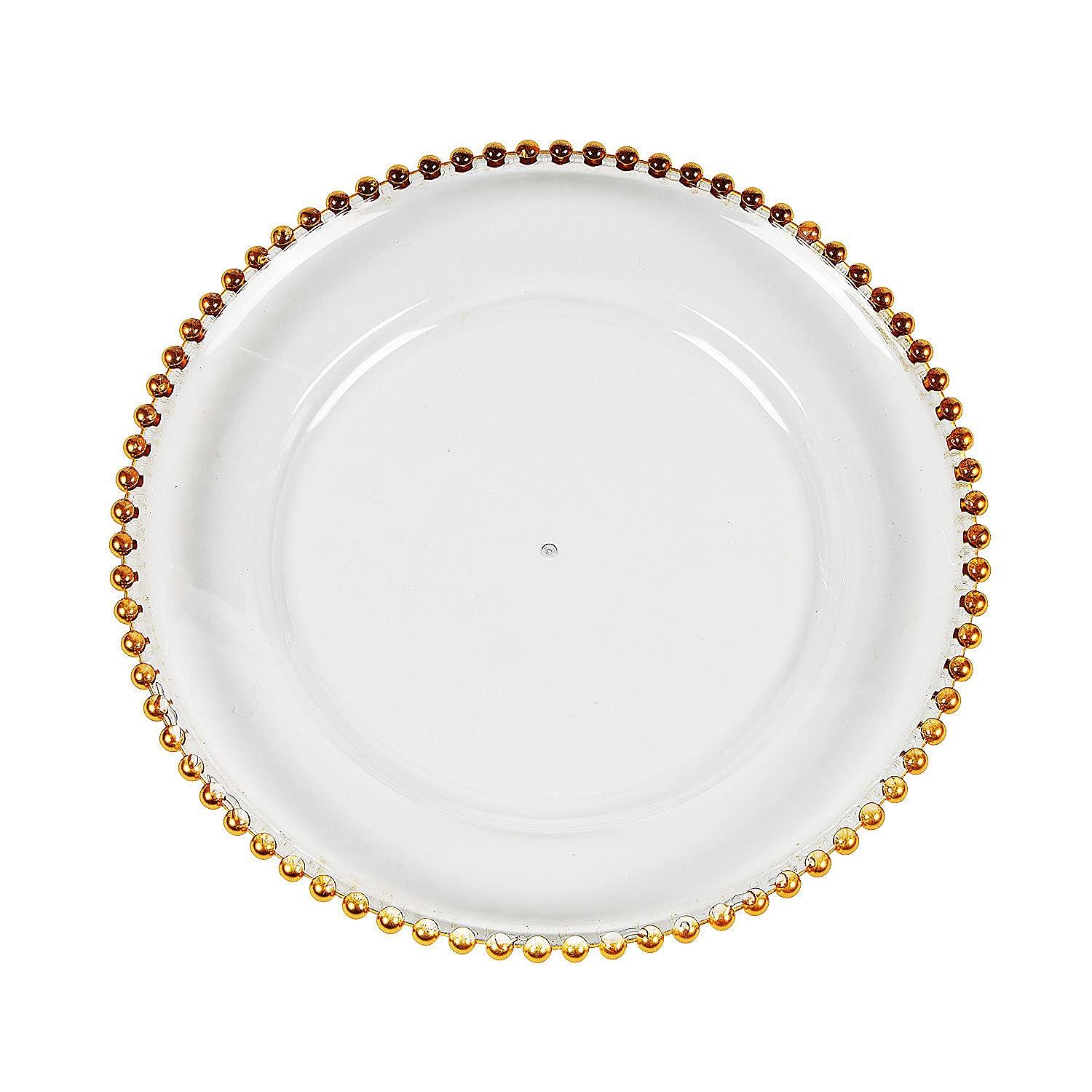 Clear Chargers with Gold Beaded Trim - Party Supplies - 6 Pieces