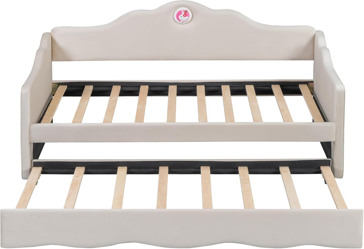 Ball & Cast Upholstered Twin Size Daybed with Trundle, Sofa Bed Frame with Wave-Shaped Back & Arm & Wood Slat Support, No Box Spring Needed, Gray