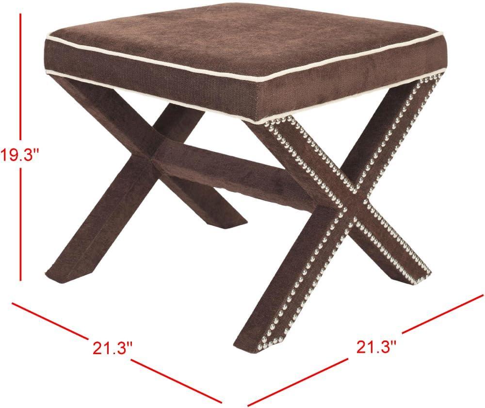 Safavieh Home Collection Palmer Chocolate Brown with Silver Nailhead Trim X-Bench Ottoman