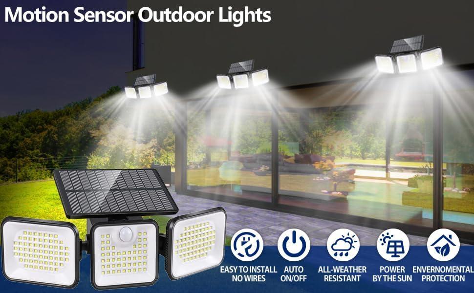 Black Solar-Powered Motion Sensor Outdoor Flood Lights with Adjustable Heads