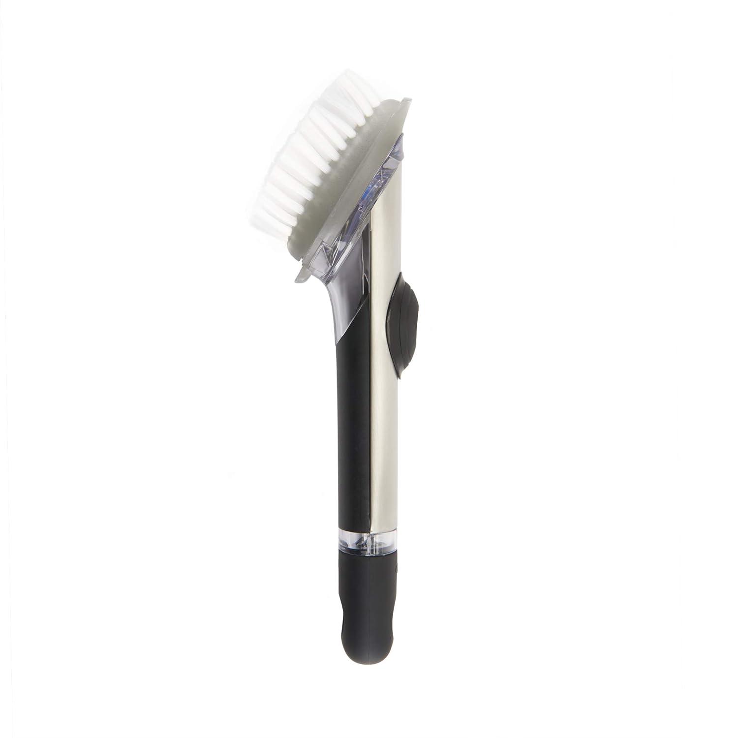Stainless Steel and Black Soap Dispensing Dish Brush