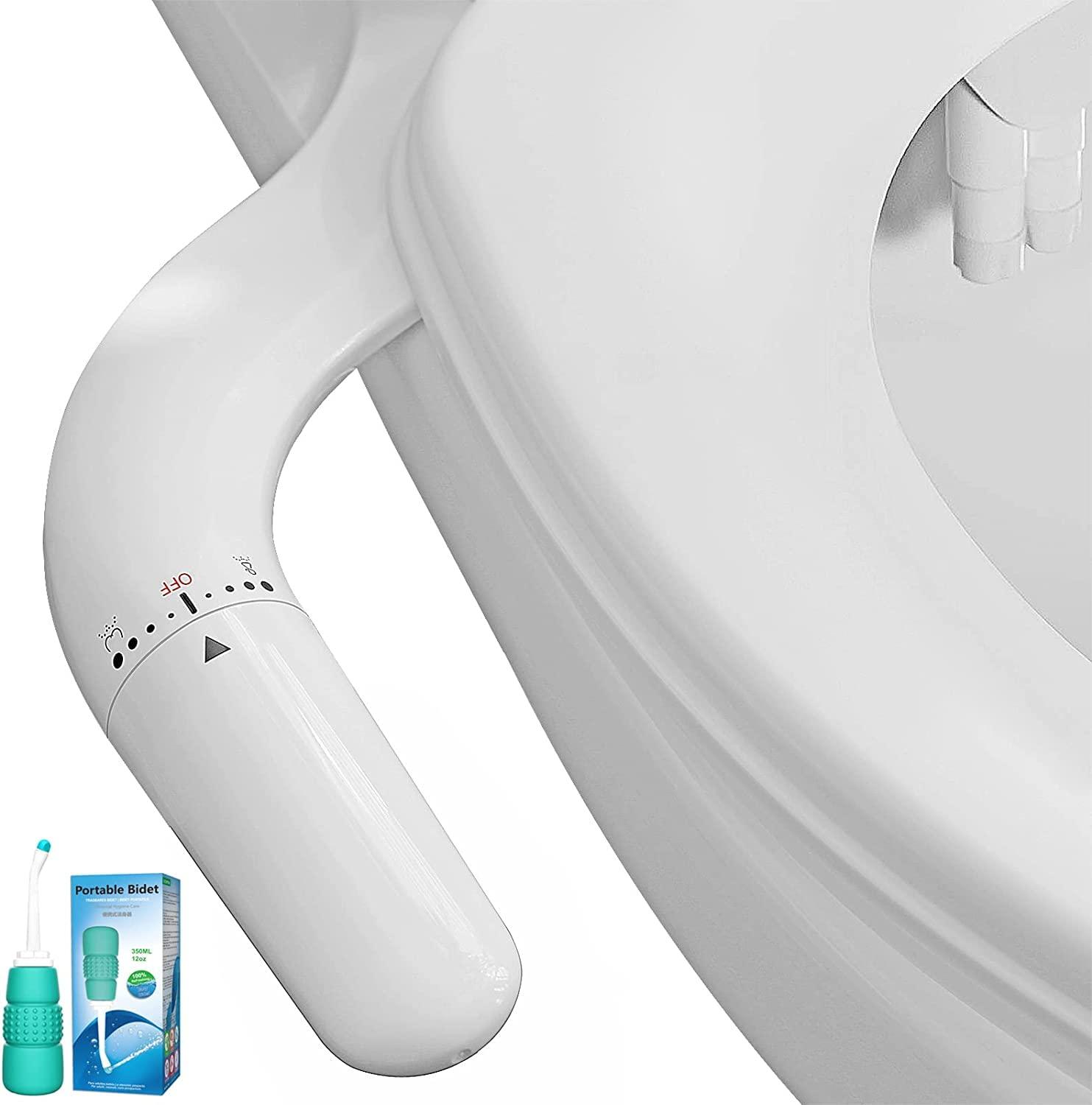 Bidet Attachment for Toilet - WITHLENT Ultra-Slim Bidet Non-Electric Dual Nozzle(Frontal & Rear Wash) Adjustable Water Pressure, Fresh Water Bidet Toilet Seat Attachment + Portable Bidet