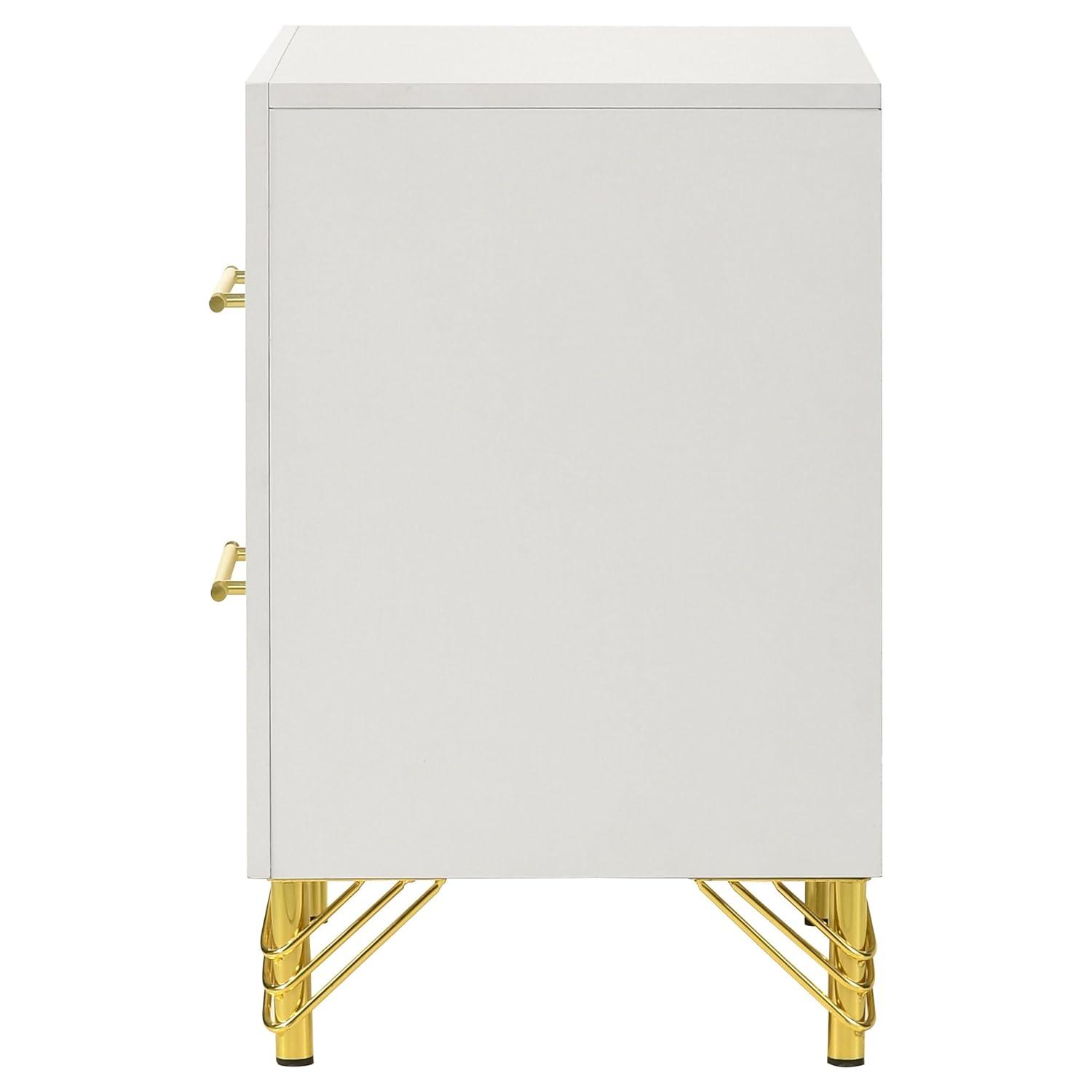 Coaster Lucia Modern 2-drawer Wood Nightstand Bedside Table White and Gold