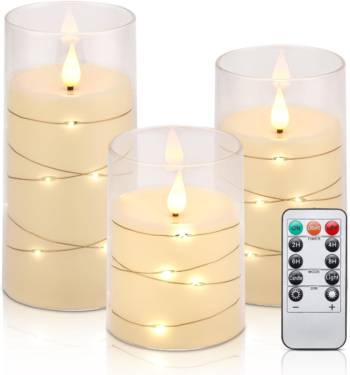 Aignis Indoor Flameless LED Candles Battery Operated with Remote Timer and Wax-Like Shell for Home/Wedding/Holiday Decor, Set of 2(D 2.95" x H 6")