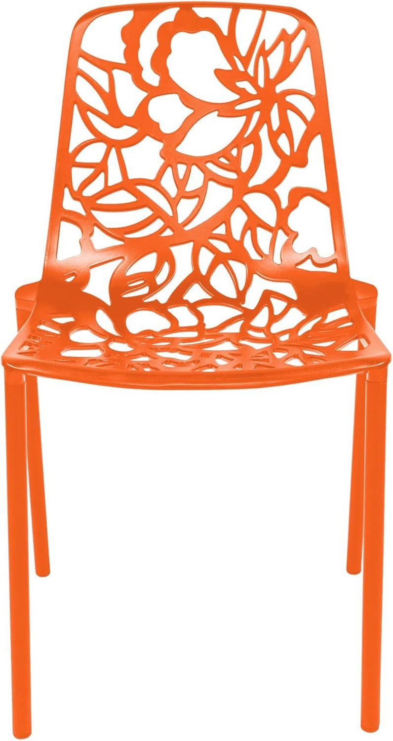 LeisureMod Devon Modern Aluminum Outdoor Stackable Dining Chair Set of 2 with Weather-Resistant Finish, Durable Frame for Patio, Garden, or Poolside