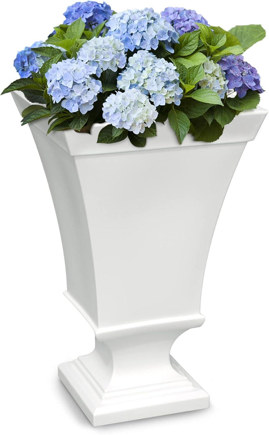 Vienna 25" White Polyethylene Tall Urn Planter with Water Reservoir