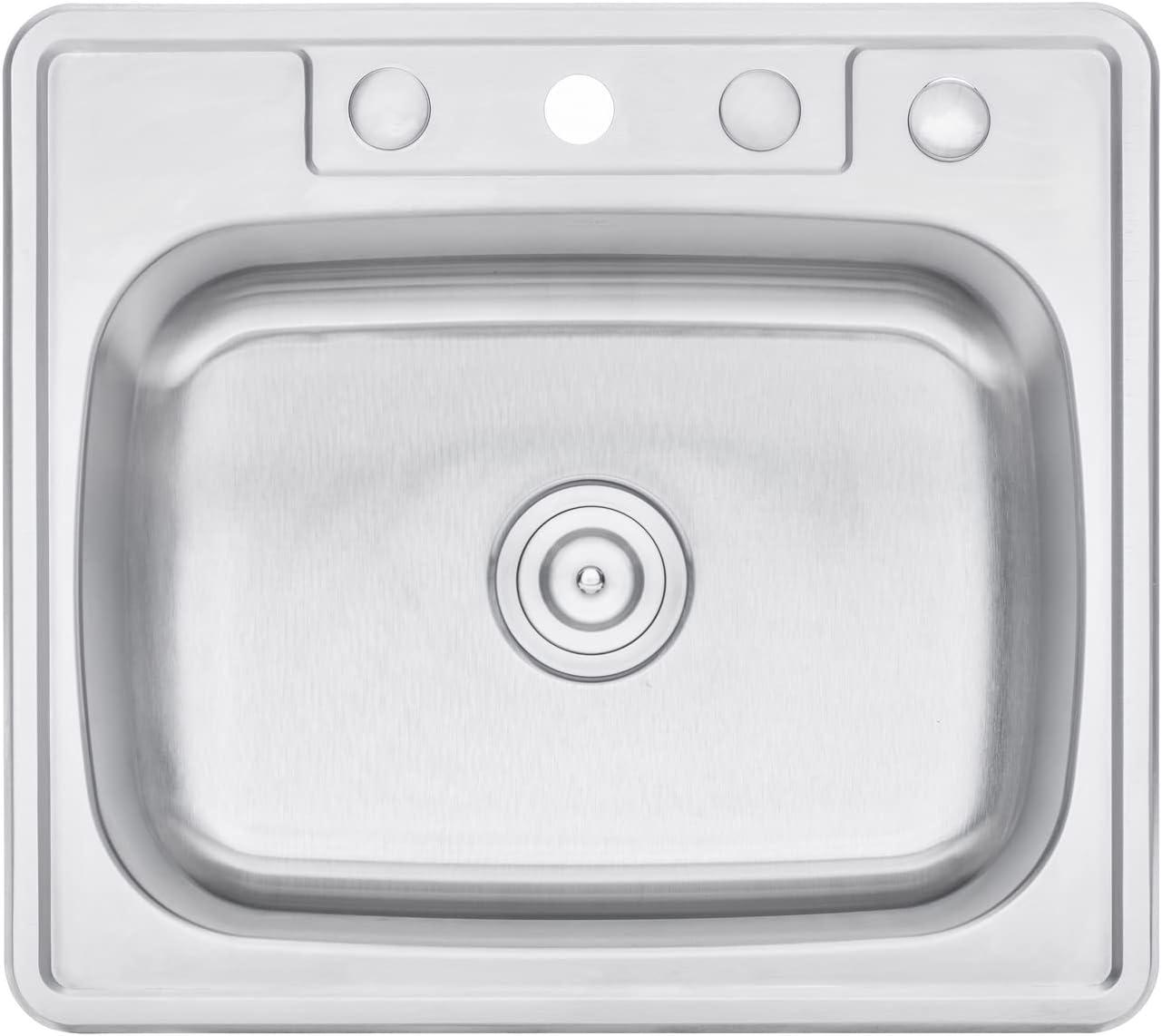 25 x 22 Inch Brushed Stainless Steel Single Bowl Kitchen Sink