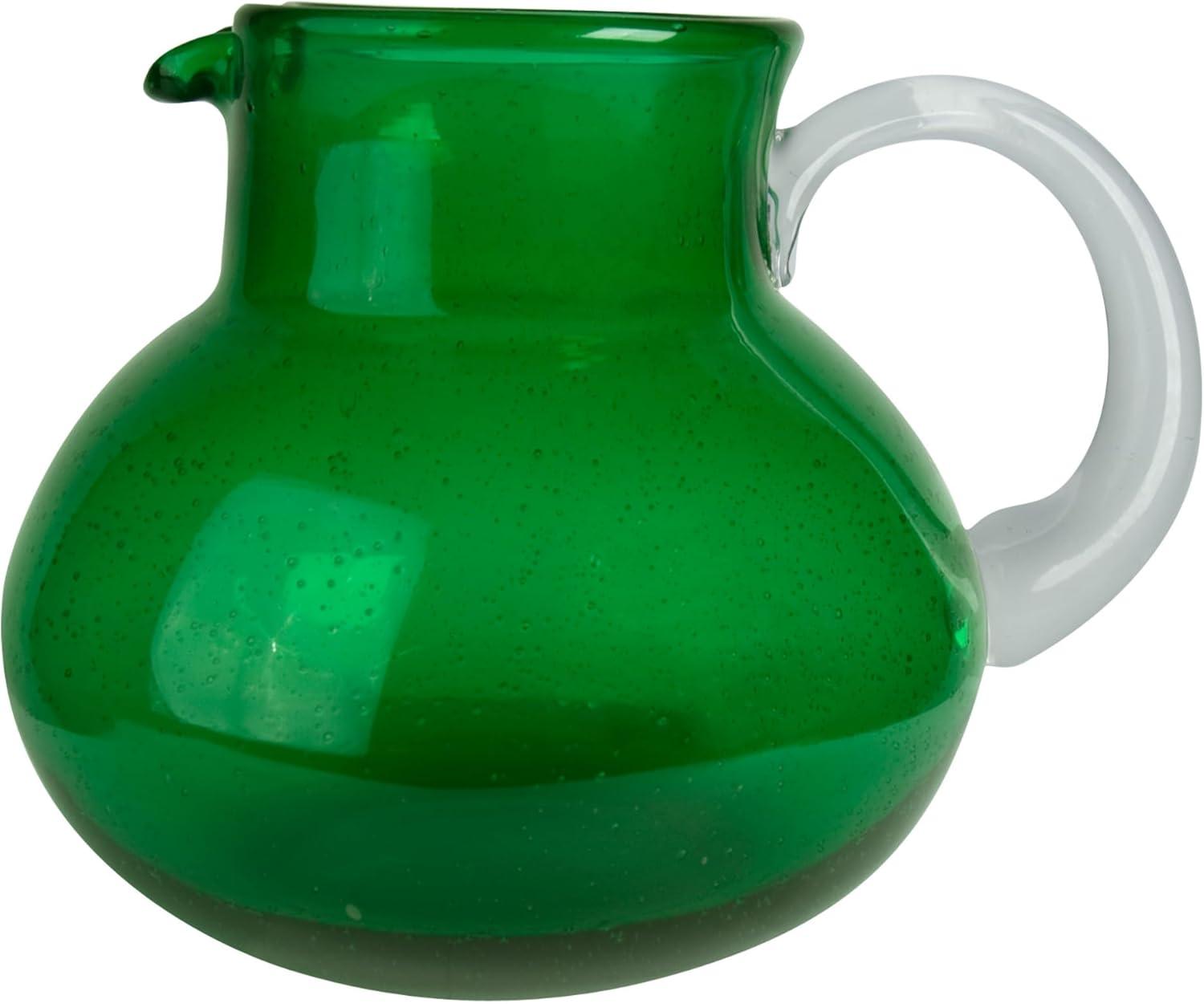 Artland Iris 90 Oz Handblown Glass Pitcher, Bubble Shape, Lead-Free, Versatile Drink Dispenser for Water, Juice, Cocktails, Dishwasher Safe - Green