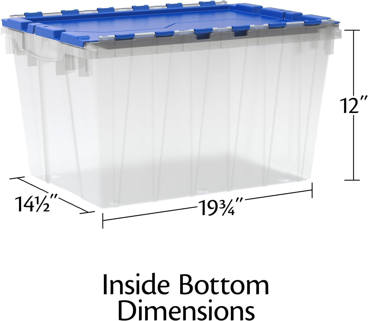 Akro-Mils 12 Gallon Clear Plastic Storage Container KeepBox File Box with Hinged Attached Lid and Rails for Hanging File Folders, 66486FILEB - Clear/Blue