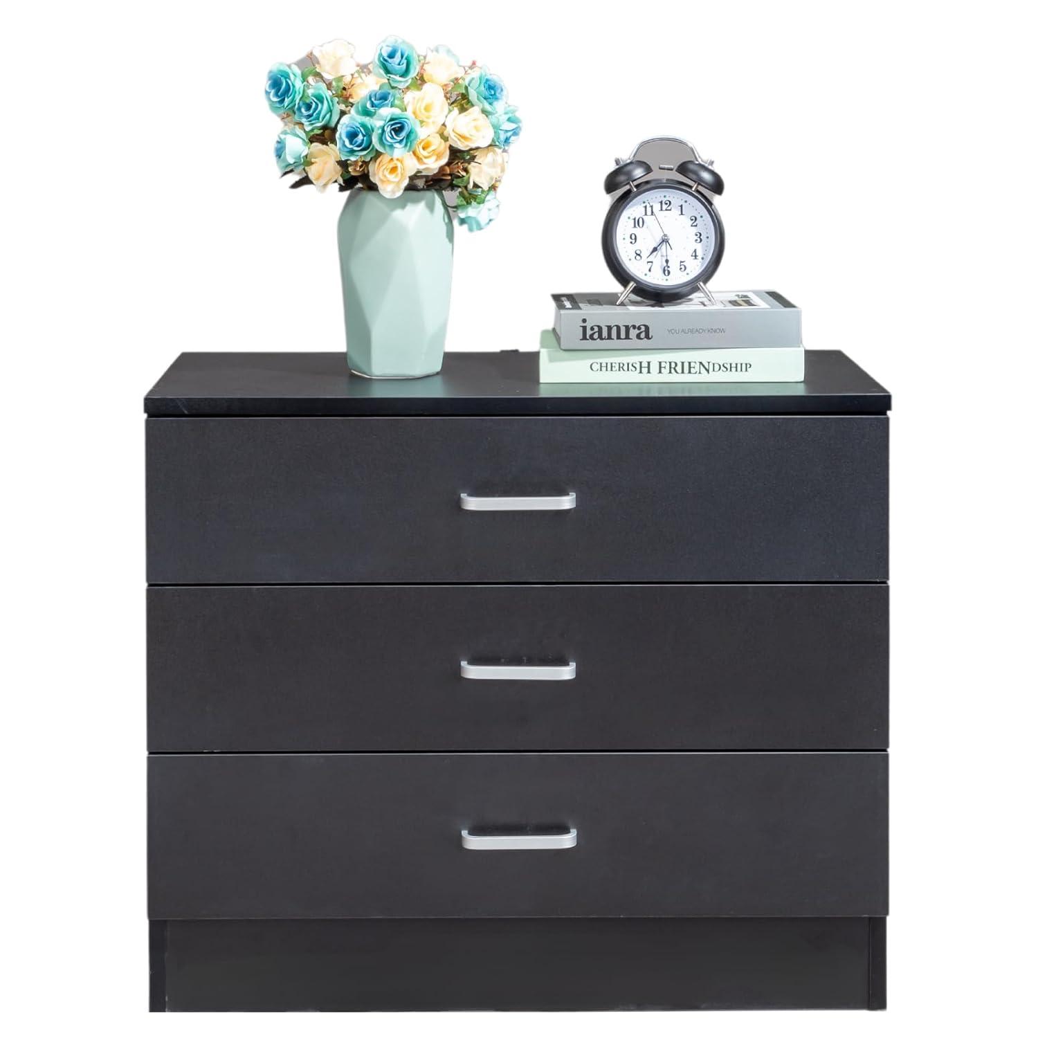XIAOTAO 3-Drawer Dresser, Small Nightstand Modern Storage Chest of Drawer Wooden Side Table End Table for Bedroom, Living Room, Reception Room (White)