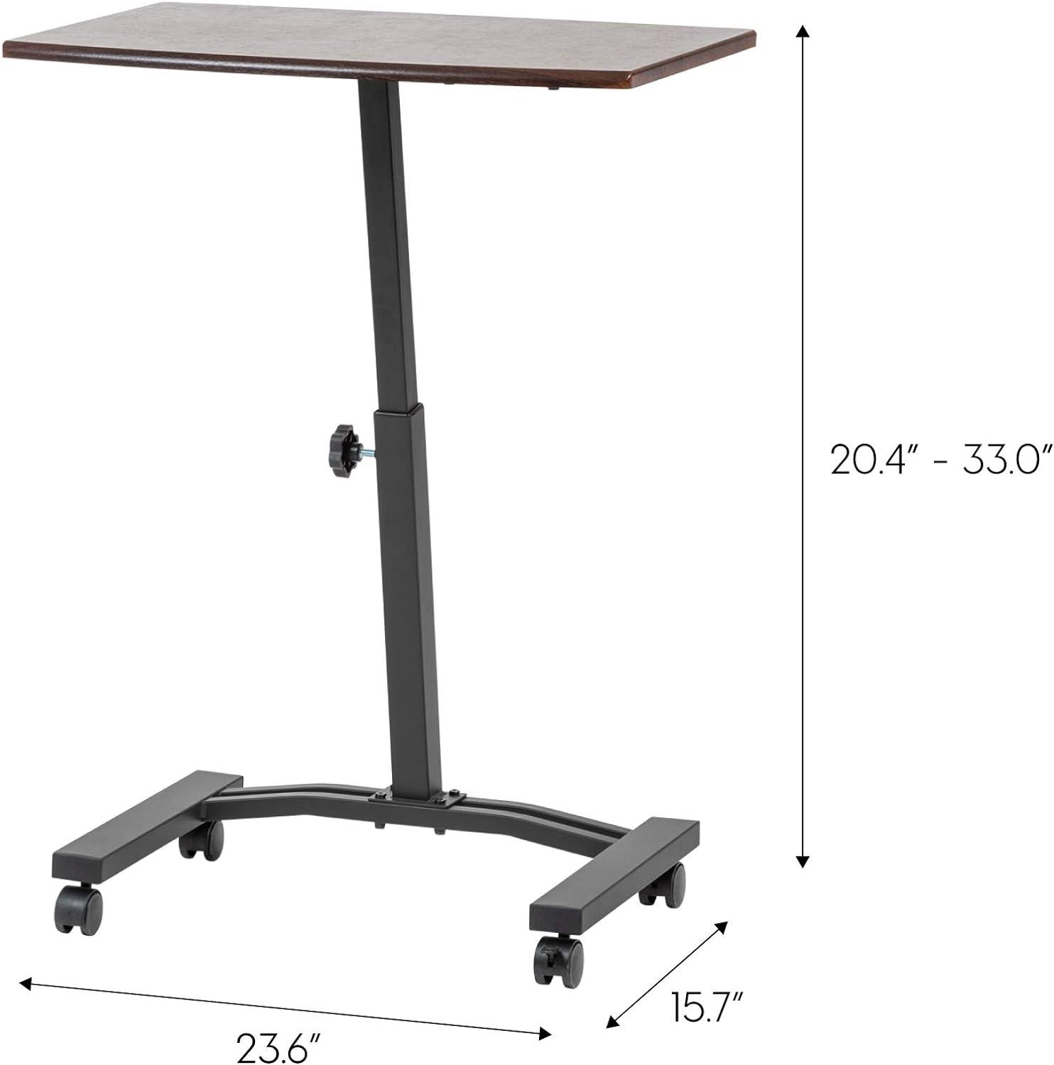 IRIS USA Single Table Height Adjustable Mobile Laptop Cart, Ergonomic Standing Desk Rolling Workstation Podium Stand from 20.4" to 33" Tall, Brown