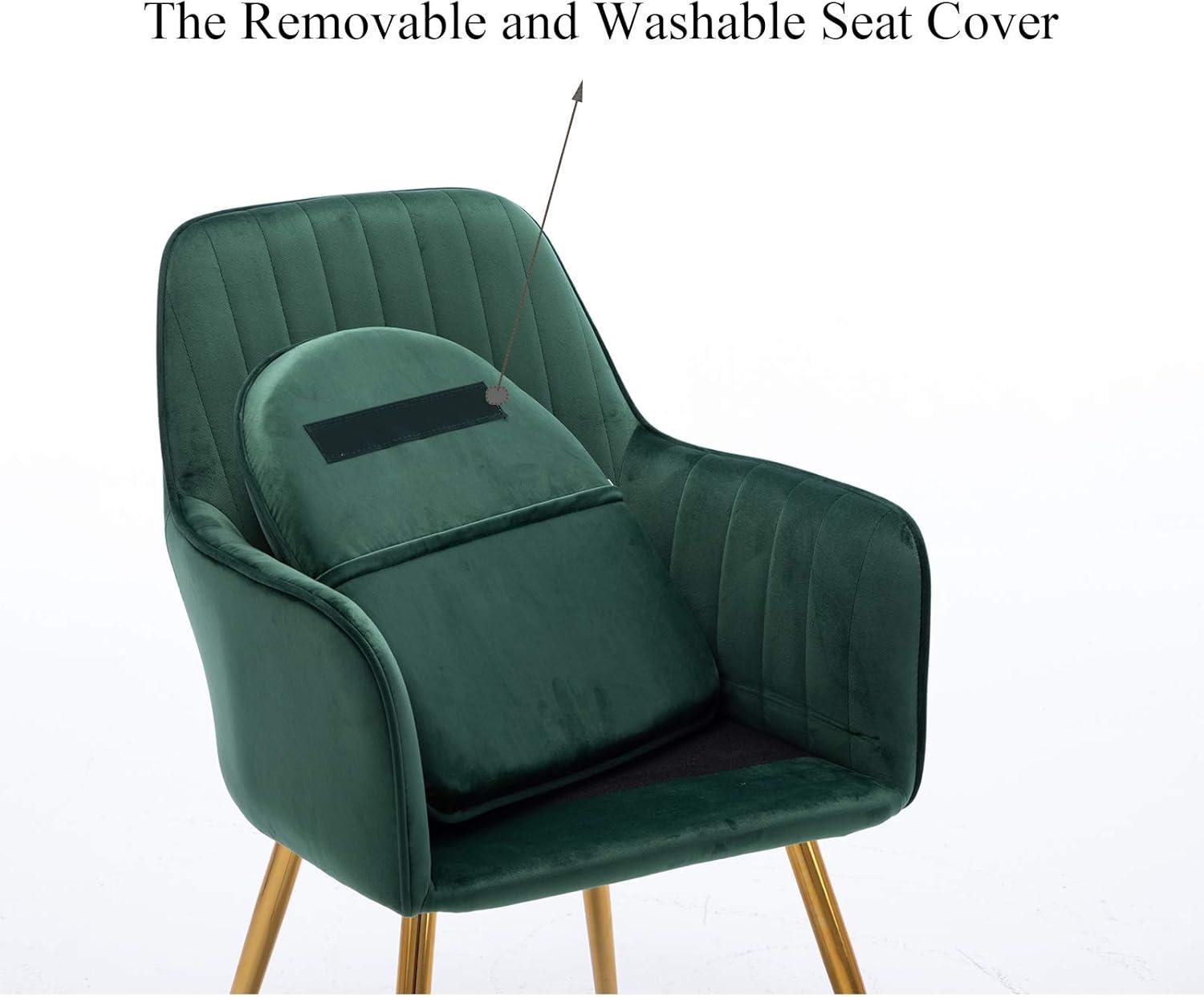 Artechworks Accent Living Dining Room Velvet Arm Chair Club Leisure Guest Lounge Bedroom Upholstered Chair with Gold Metal Legs, Green