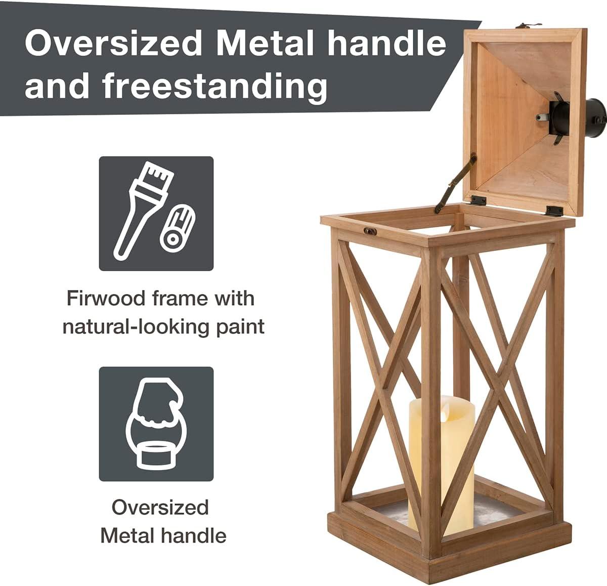 Glitzhome Modern Farmhouse Wooden Lantern Hanging Decorative Candle Lantern for Outdoor & Indoor Black Set of 2 (No Glass)