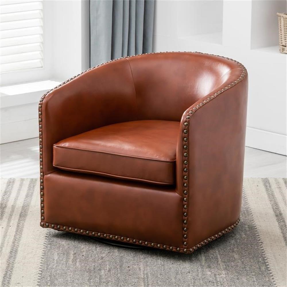 Comfort Pointe Tyler Swivel Arm Chair Caramel: Upholstered Faux Leather, Metal Legs, No Assembly Required