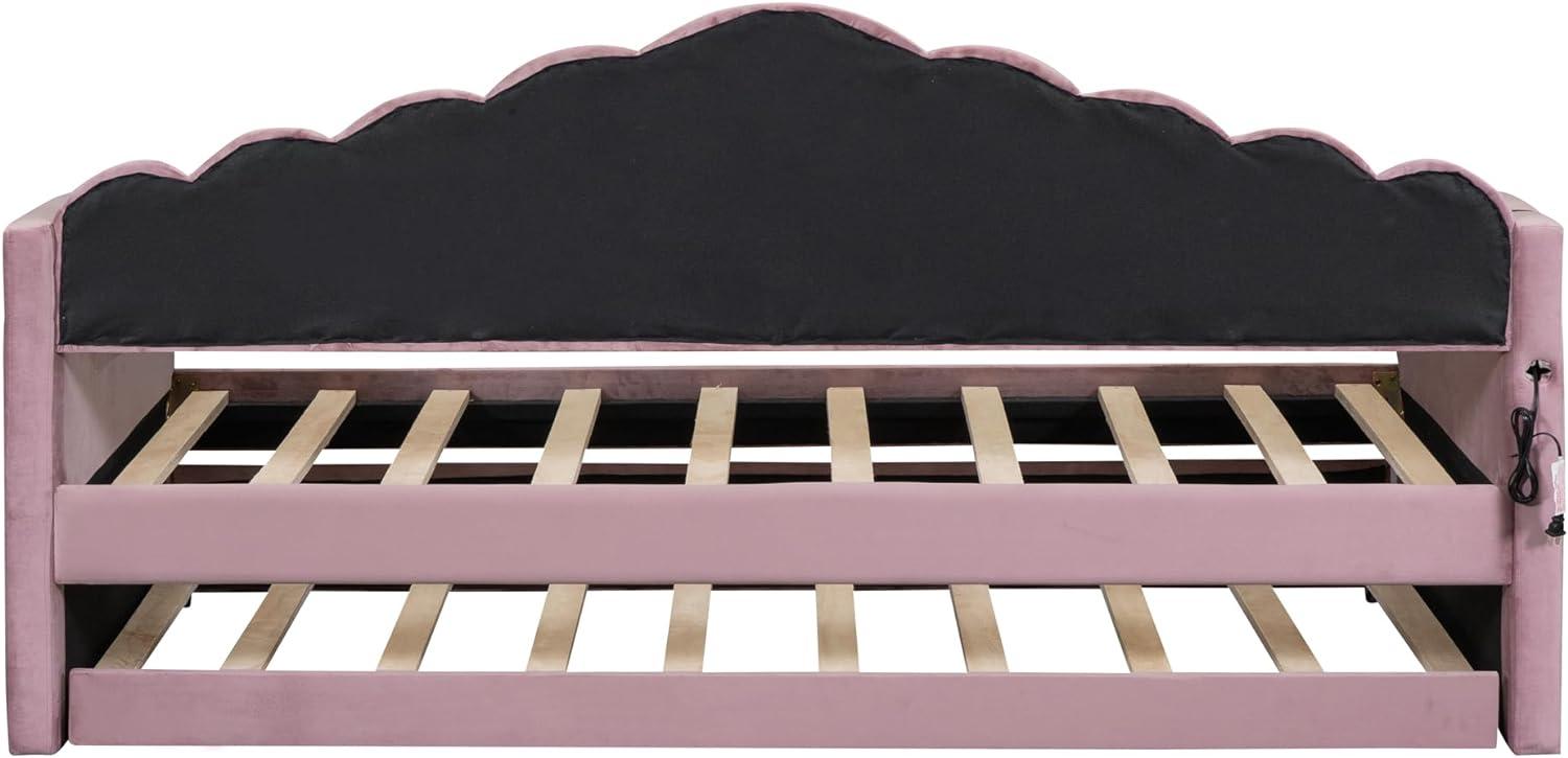 Pink Velvet Twin Daybed with Trundle and Storage