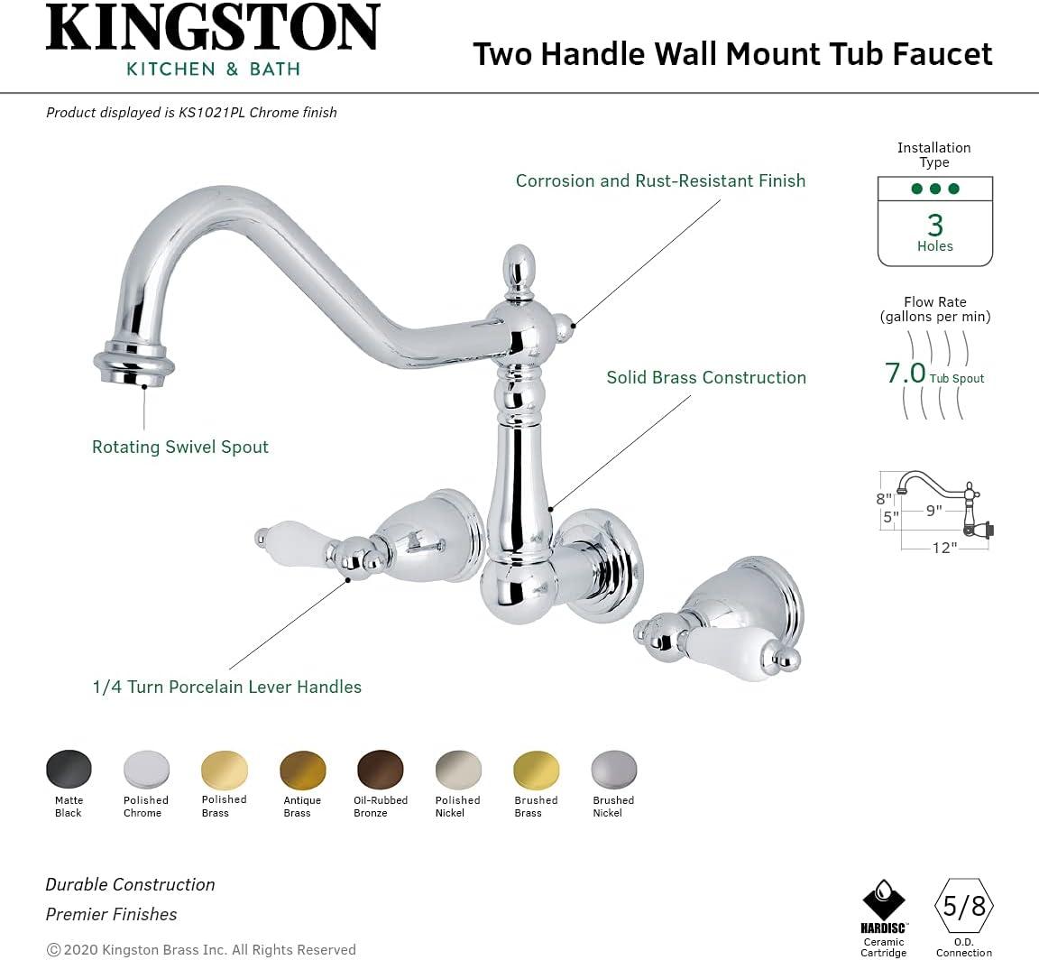 Kingston Brass Heritage Two-Handle 3-Hole Wall Mount Roman Tub Faucet