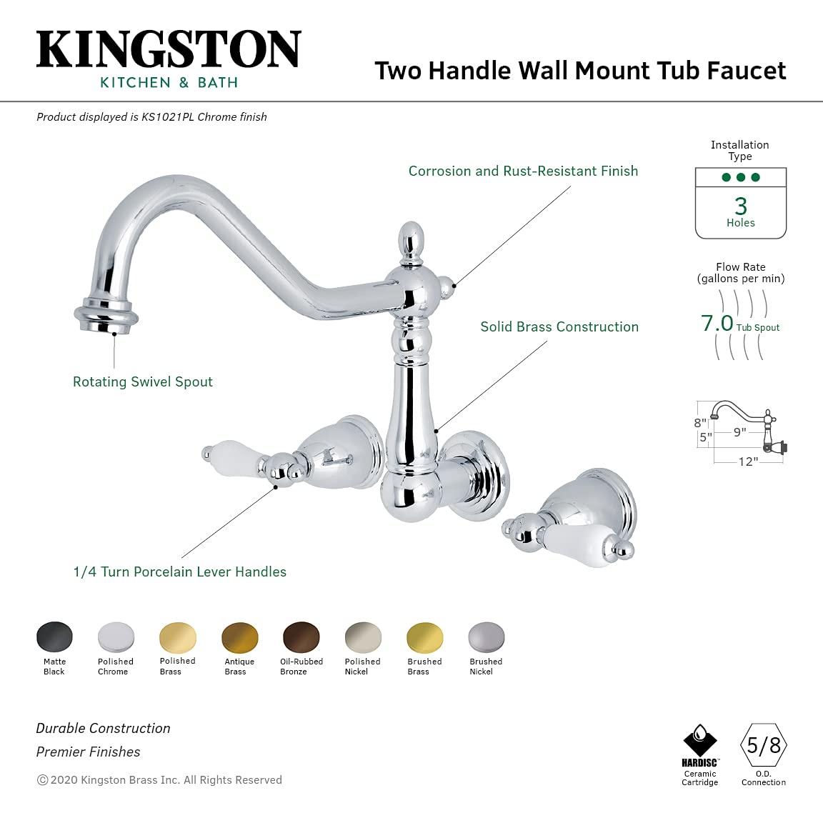 Kingston Brass Heritage Two-Handle 3-Hole Wall Mount Roman Tub Faucet