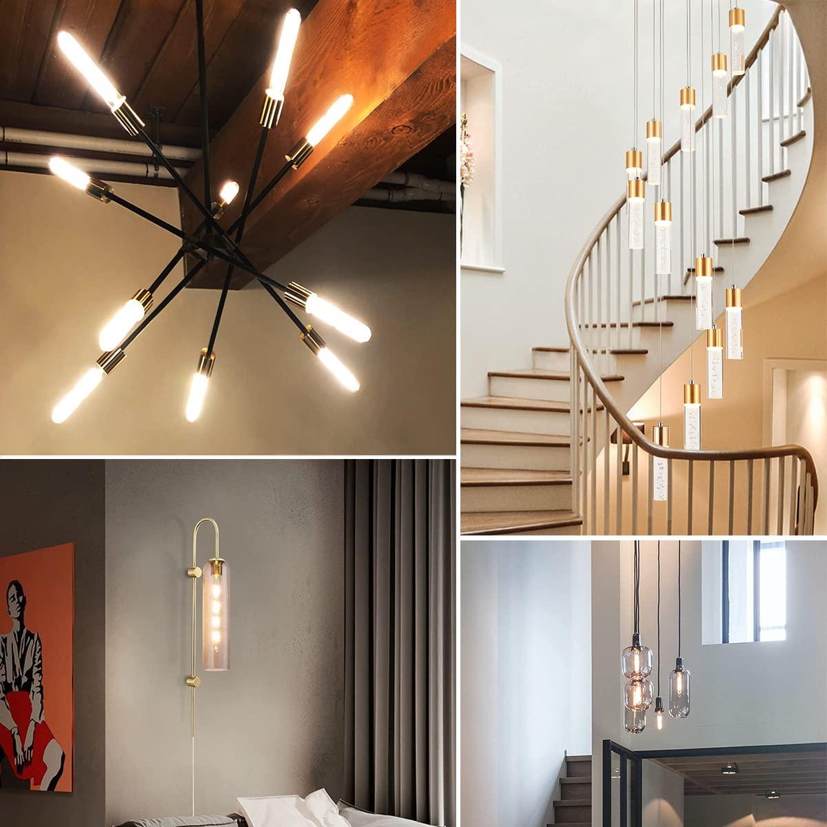 Leools T10 Led Long Bulbs 8W,E26 Dimmable Tubular Bulb,Equivalent 75 Watt, E26 Edison Style Vintage LED Filament Light Bulb,2700K Warm White,8.9in(225mm),4-Pack.