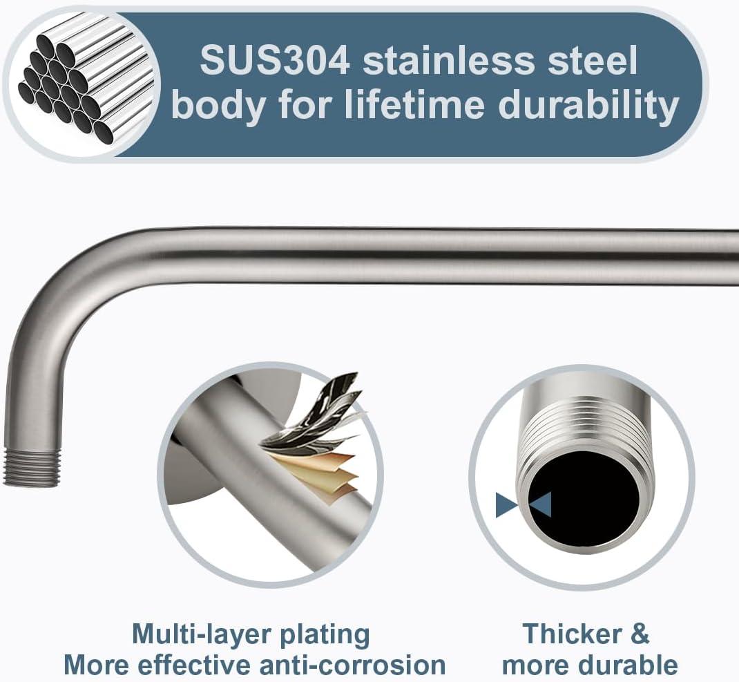 Brushed Nickel 16-Inch Stainless Steel L-Shaped Shower Arm