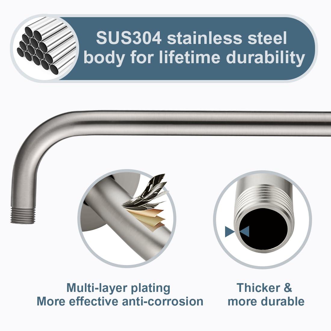 Brushed Nickel 16-Inch Stainless Steel L-Shaped Shower Arm