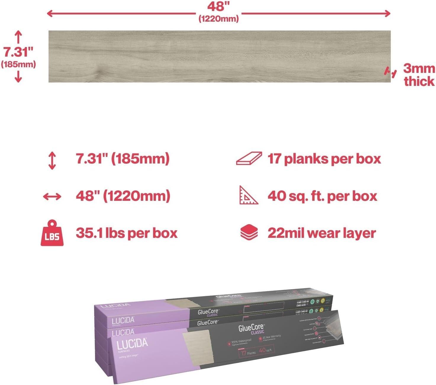 Lucida USA GlueCore Classic 22mil x 7.3" W x 48" L Glue Down Vinyl Tile Flooring