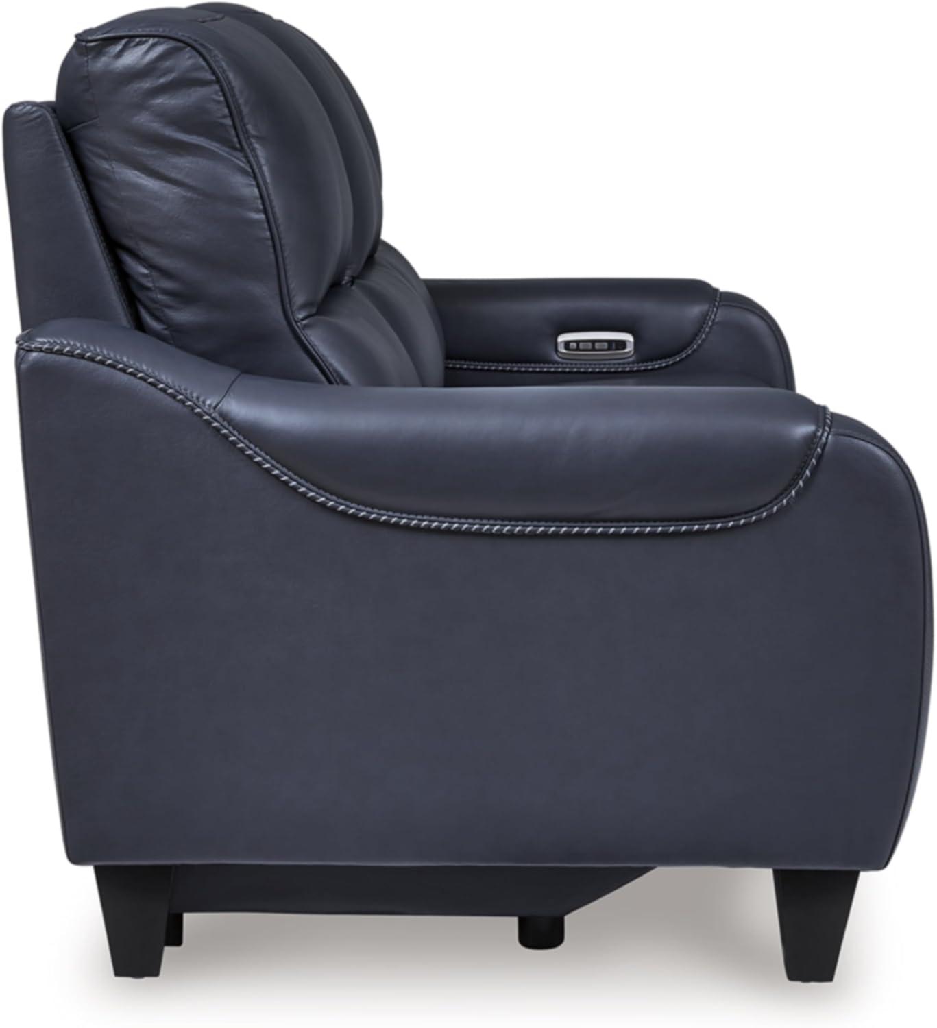 Blue Faux Leather Power Reclining Sofa with Adjustable Headrest