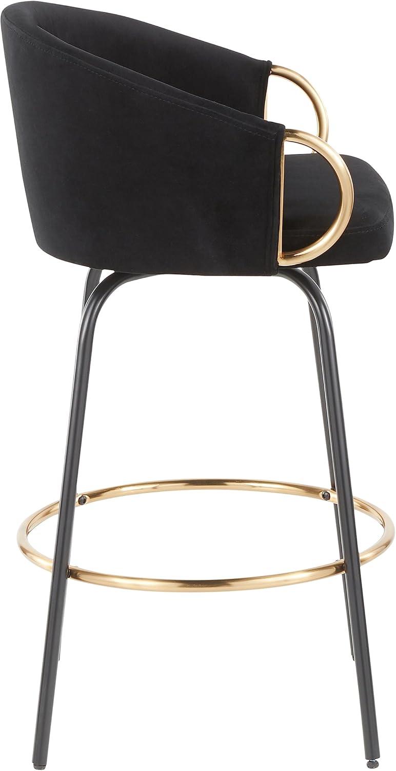 Set of 2 Claire Counter Height Barstools Gold/Cream/Black - LumiSource: Velvet Upholstery, Swivel, Footrest