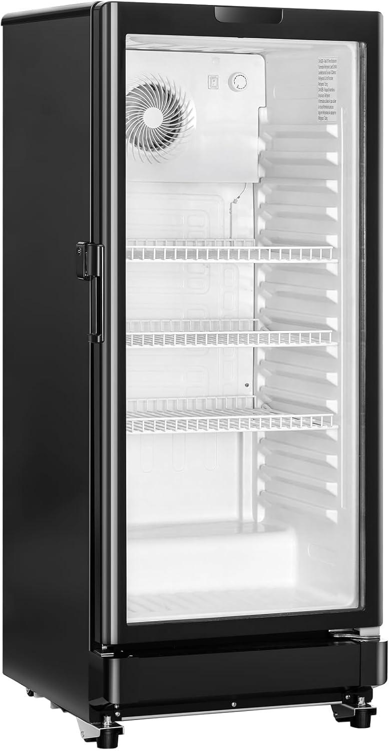 VEVOR Commercial Merchandiser Refrigerator, 5.7 CU.FT Glass Door Display Refrigerator Upright Fridge, Beverage Refrigerator Cooler Merchandiser with 3 Adjustable Shelves and Soft LED Light, Black