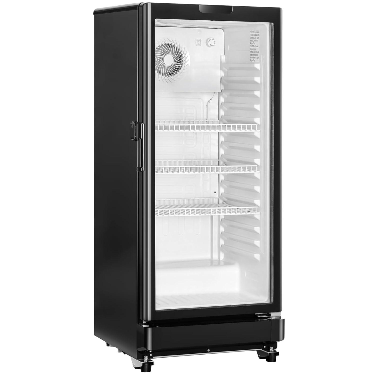 VEVOR Commercial Merchandiser Refrigerator, 5.7 CU.FT Glass Door Display Refrigerator Upright Fridge, Beverage Refrigerator Cooler Merchandiser with 3 Adjustable Shelves and Soft LED Light, Black