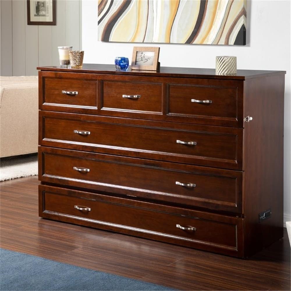 Queen Deerfield Murphy Bed Chest with Charging Station Walnut - AFI: Space-Saving Design, No Box Spring Needed