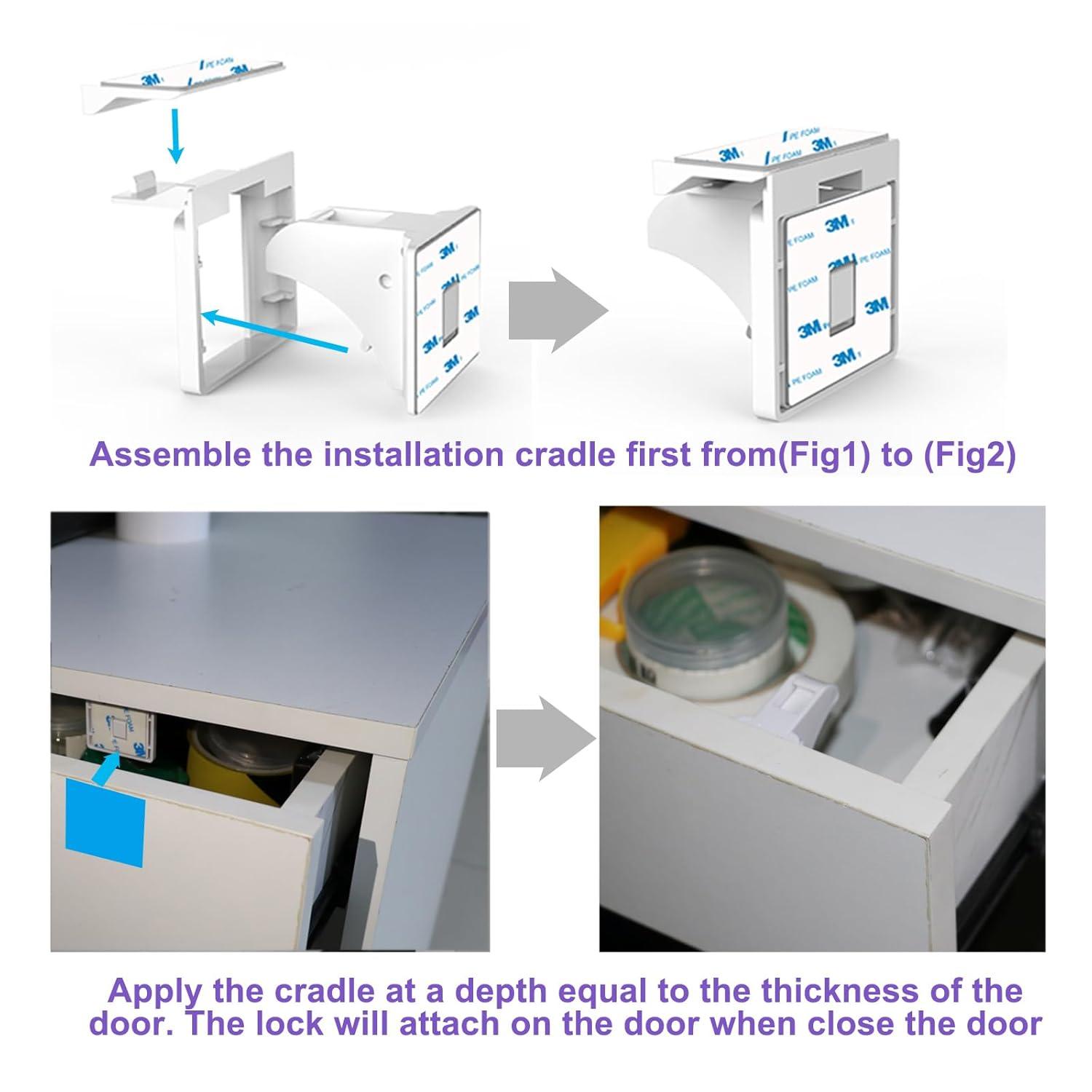Qaailabf 4-Pack Invisible Magnetic Baby Safety Locks for Cabinets & Drawers - Easy Install, No Drill, Childproof Locking System with 1 Key - Furniture Safe, Adhesive Mount, Fits Surfaces up to 1.4"