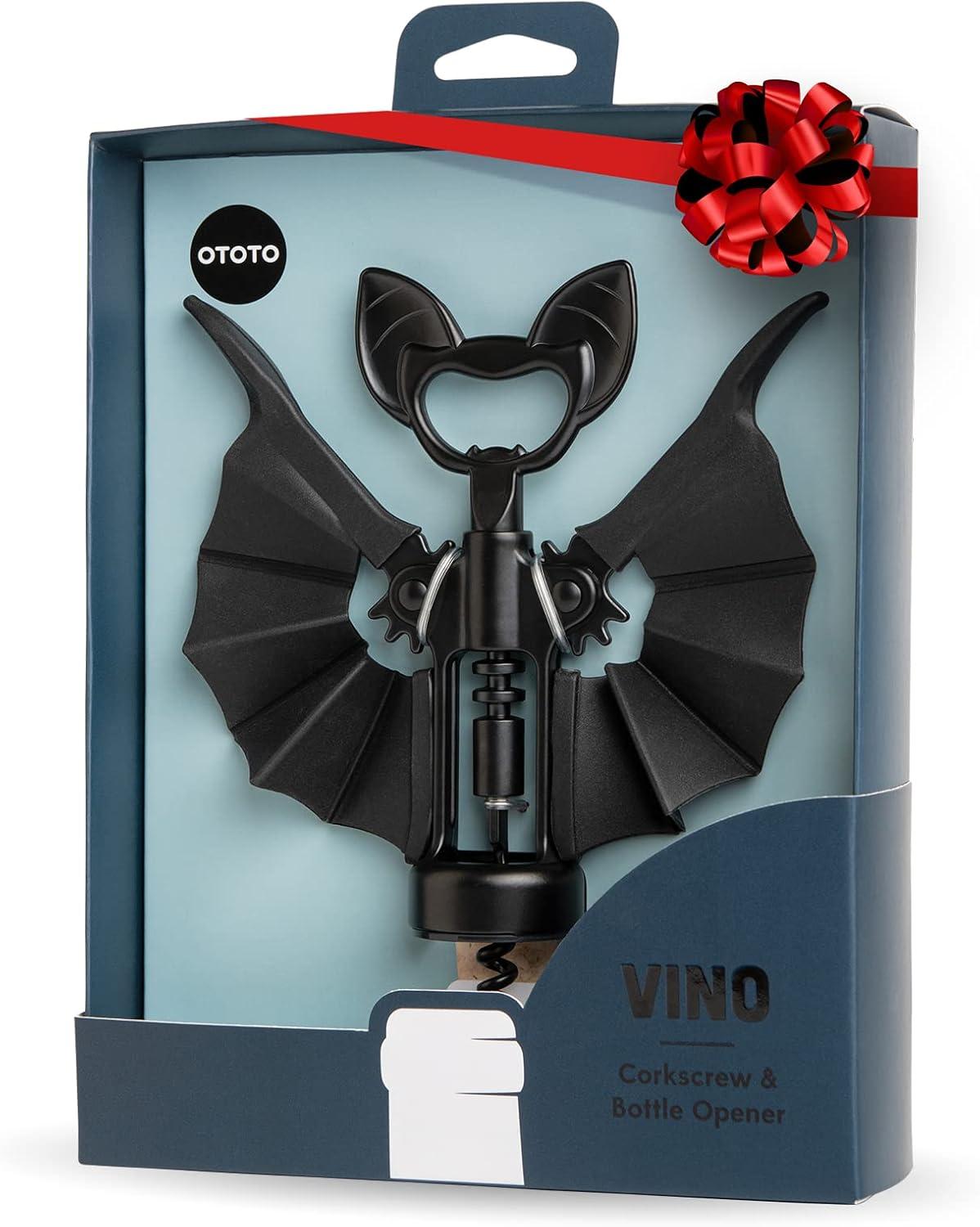 Ototo Vino Corkscrew and Bottle Opener: Silicone & Metal, Hand Wash, Black, 6.6" Length, 1.69" Width