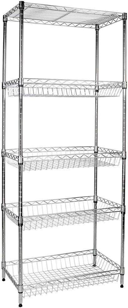 Chrome 5-Shelf Wire Storage Rack with Baskets 24"x14"x60"