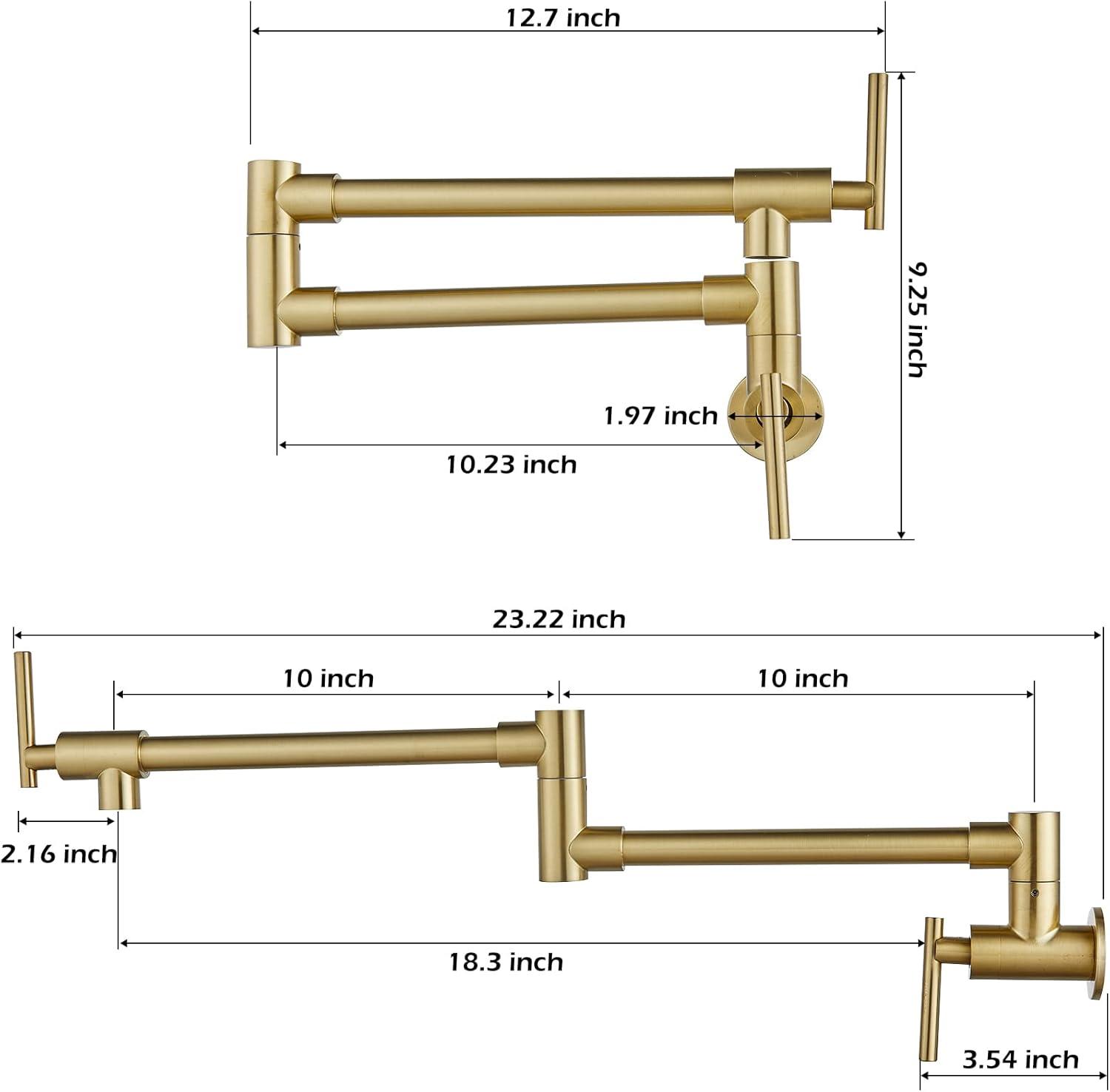 Brushed Gold Stainless Steel Wall Mount Pot Filler Faucet