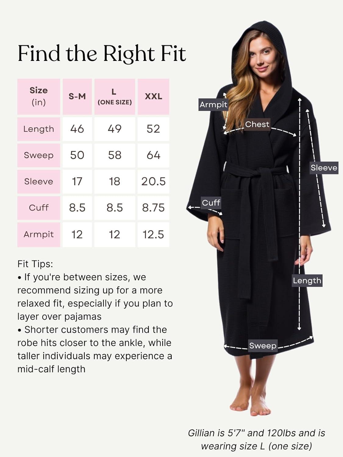 Turquaz Linen Lightweight Long Waffle Kimono Unisex Spa Robe (One Size, Black)