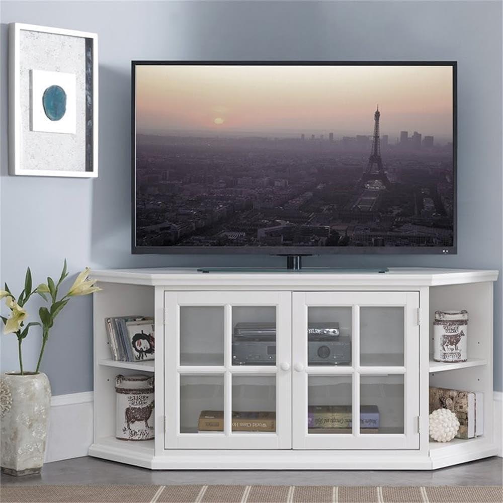 Leick Home 85387 Corner TV Stand with Bookshelf Storage For 60" TV's, Cottage White