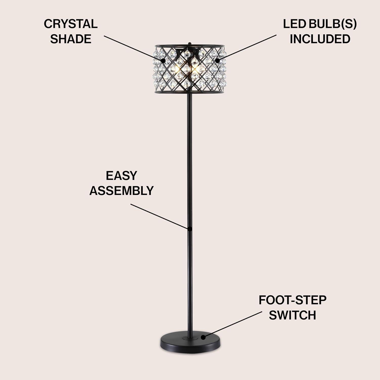 JONATHAN Y JYL9000B Elizabeth 60" Crystal/Metal LED Floor Lamp, Contemporary, Modern, Transitional, Elegant, Office, Living Room, Family Room, Dining Room, Bedroom, Hallway, Foyer, Bronze/Clear