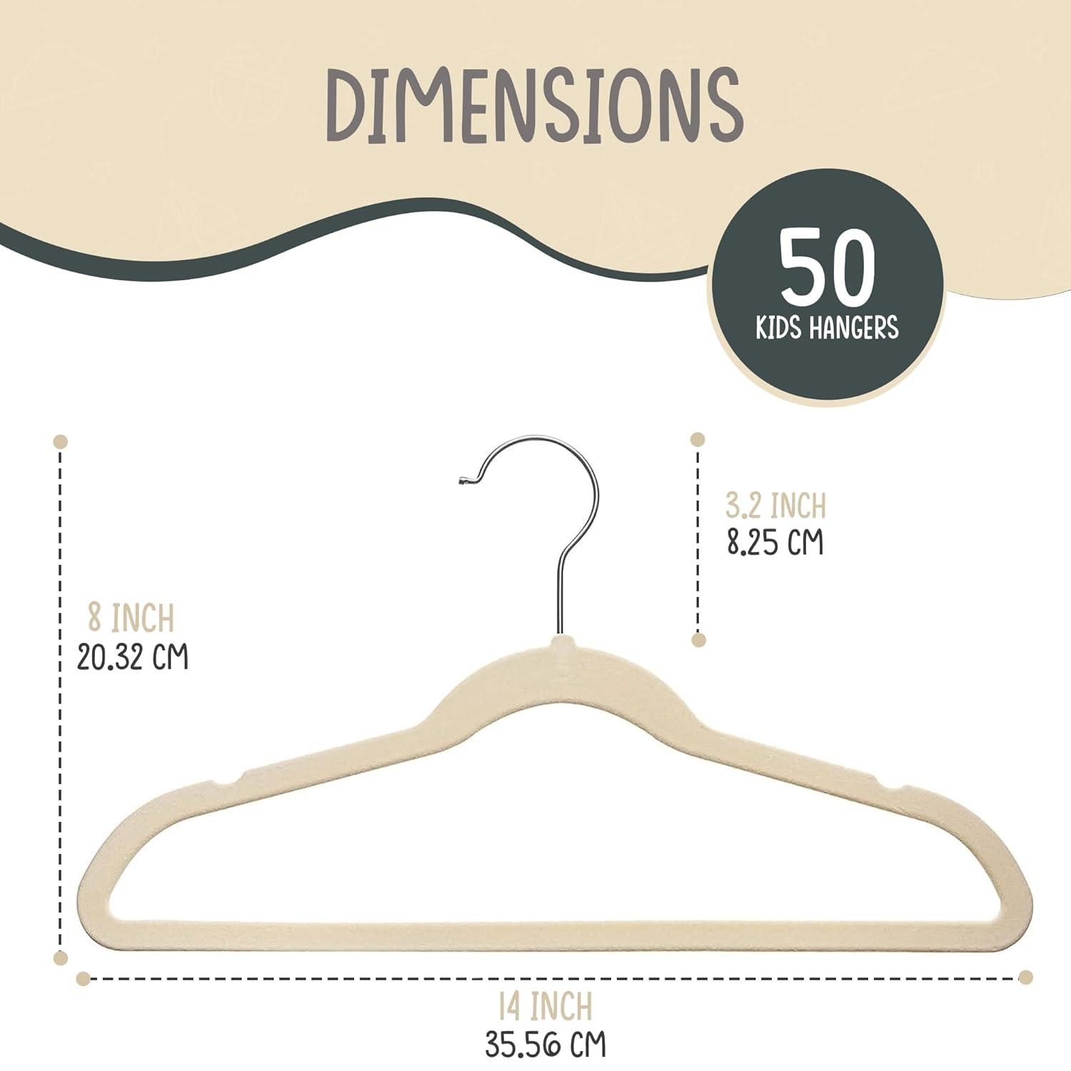 Ivory Velvet Kids Hangers 50 Pack - Perfect for Children’s Clothes, Space Saving Design With Soft Feel By TechZoo
