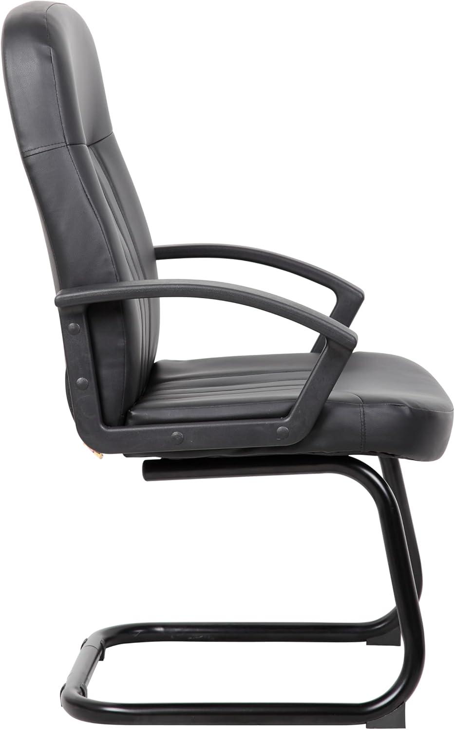 Executive Leather Budget Guest Chair Black - Boss Office Products: Metal Frame, Padded, Fixed Arms, Spot Clean